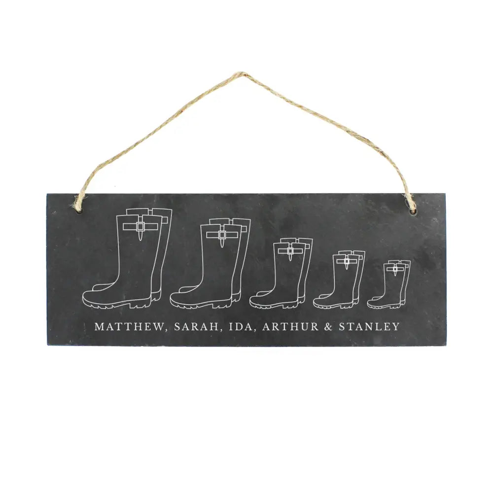 Hanging Decorations & Signs Personalised Welly Boot Family of Five Hanging Slate Plaque