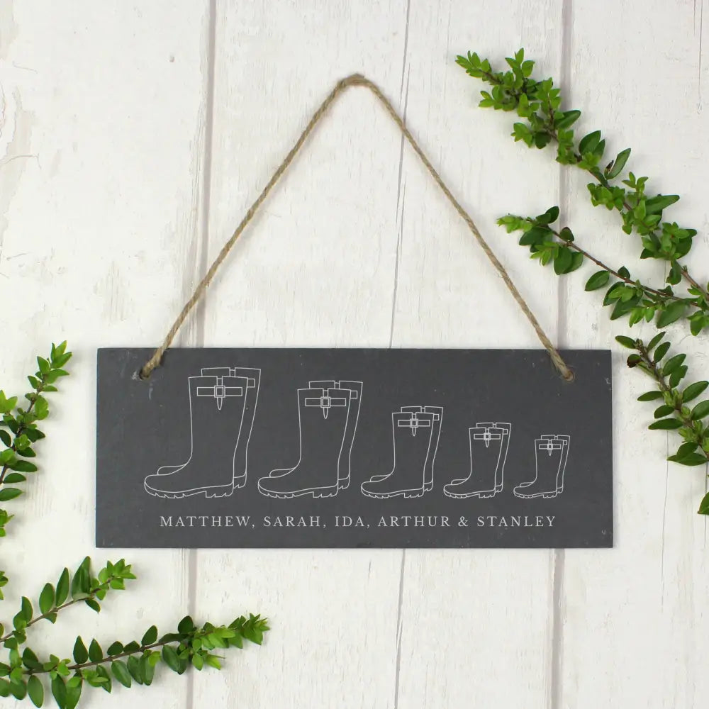 Hanging Decorations & Signs Personalised Welly Boot Family of Five Hanging Slate Plaque