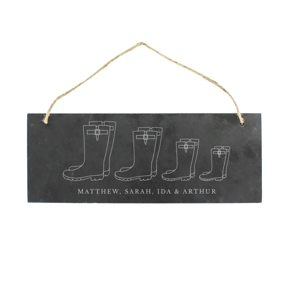 Hanging Decorations & Signs Personalised Welly Boot Family of Four Hanging Slate Plaque