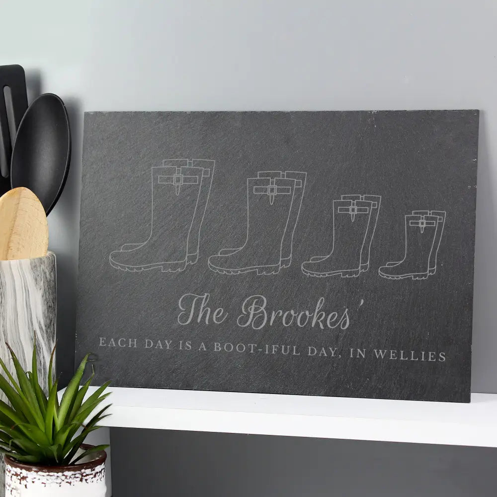 Slate Personalised Welly Boot Family of Four Slate
