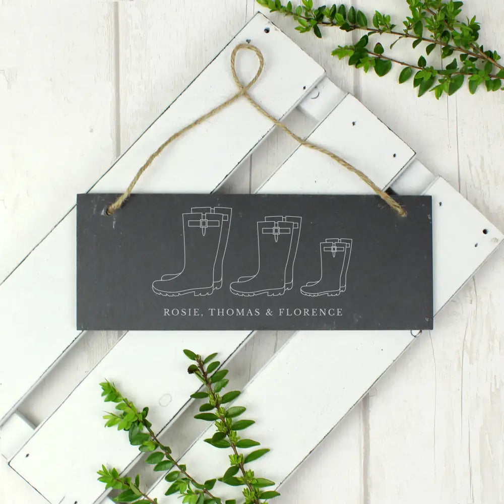 Hanging Decorations & Signs Personalised Welly Boot Family of Three Hanging Slate Plaque