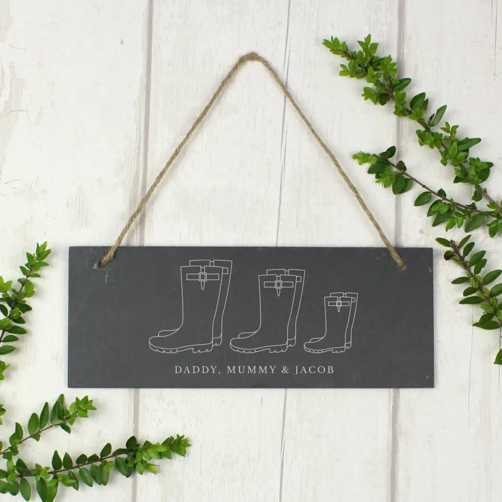 Hanging Decorations & Signs Personalised Welly Boot Family of Three Hanging Slate Plaque