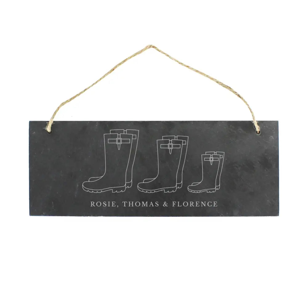 Hanging Decorations & Signs Personalised Welly Boot Family of Three Hanging Slate Plaque