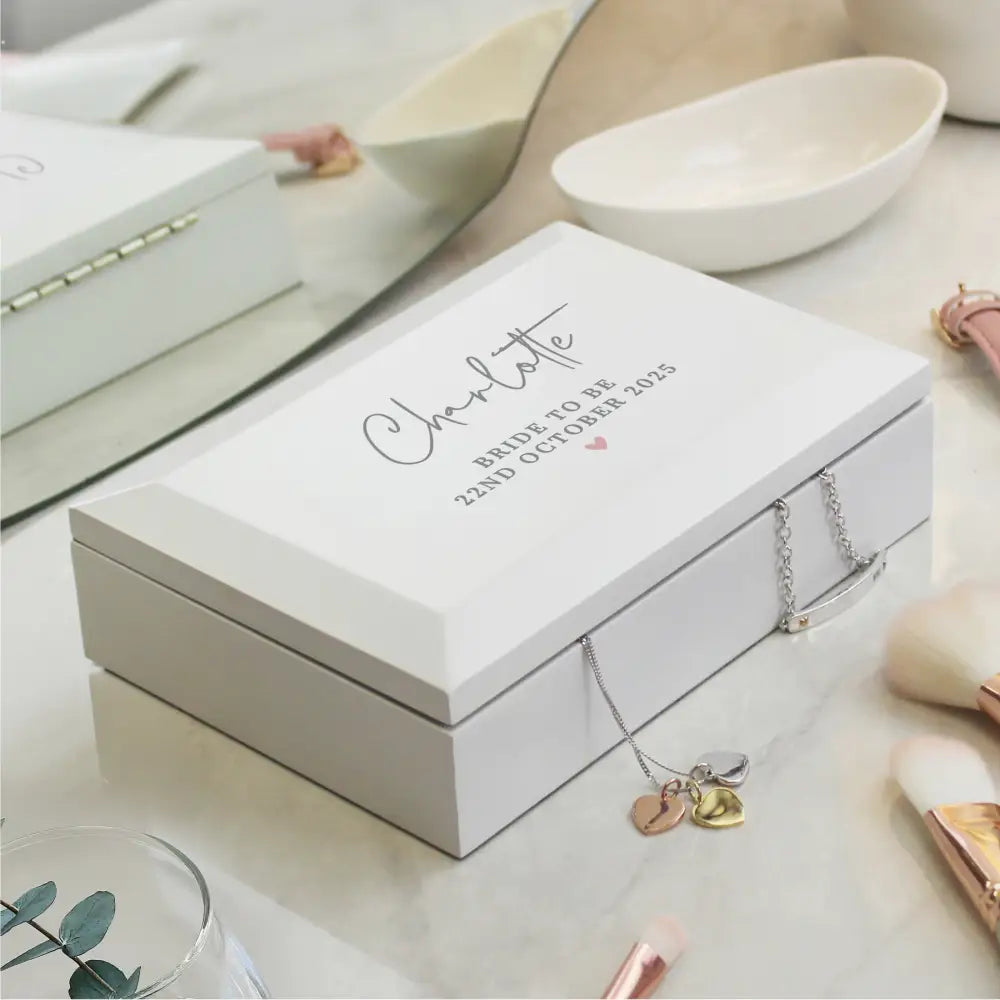 Trinket, Jewellery & Keepsake Boxes Personalised White Wooden Jewellery Box