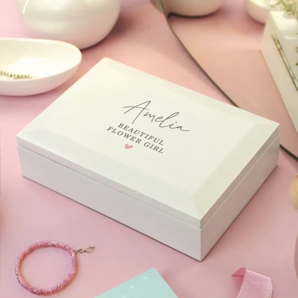 Trinket, Jewellery & Keepsake Boxes Personalised White Wooden Jewellery Box