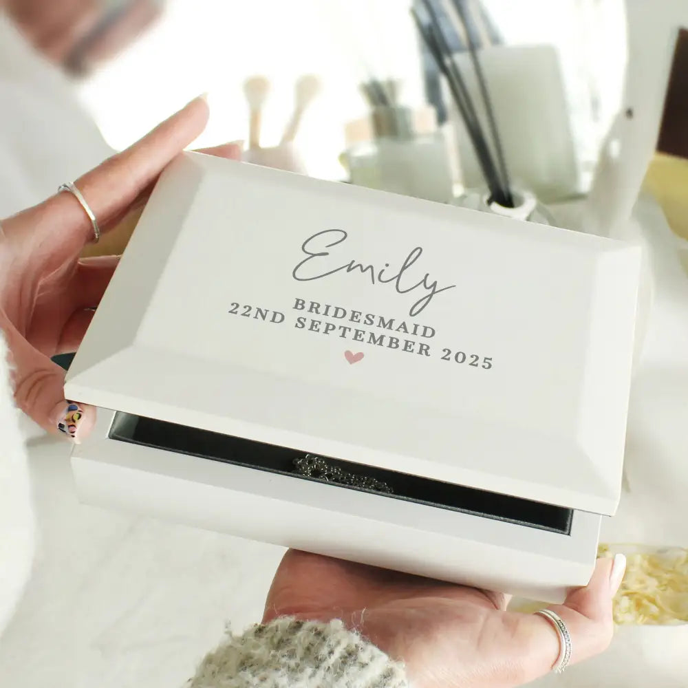 Trinket, Jewellery & Keepsake Boxes Personalised White Wooden Jewellery Box