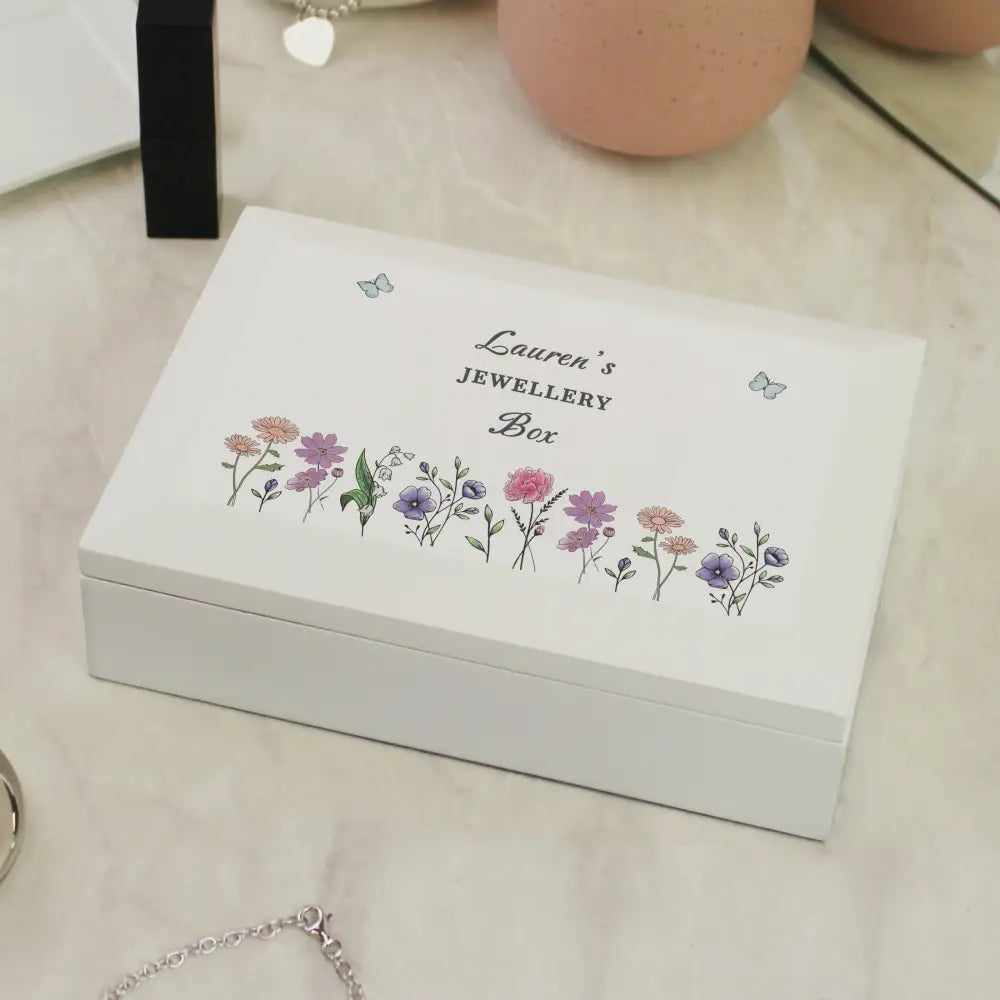 Trinket, Jewellery & Keepsake Boxes Personalised Wild Flowers Wooden Jewellery Box
