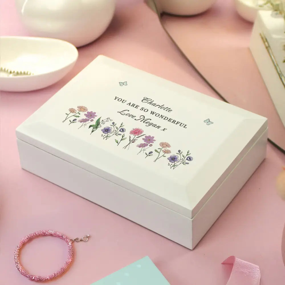 Trinket, Jewellery & Keepsake Boxes Personalised Wild Flowers Wooden Jewellery Box