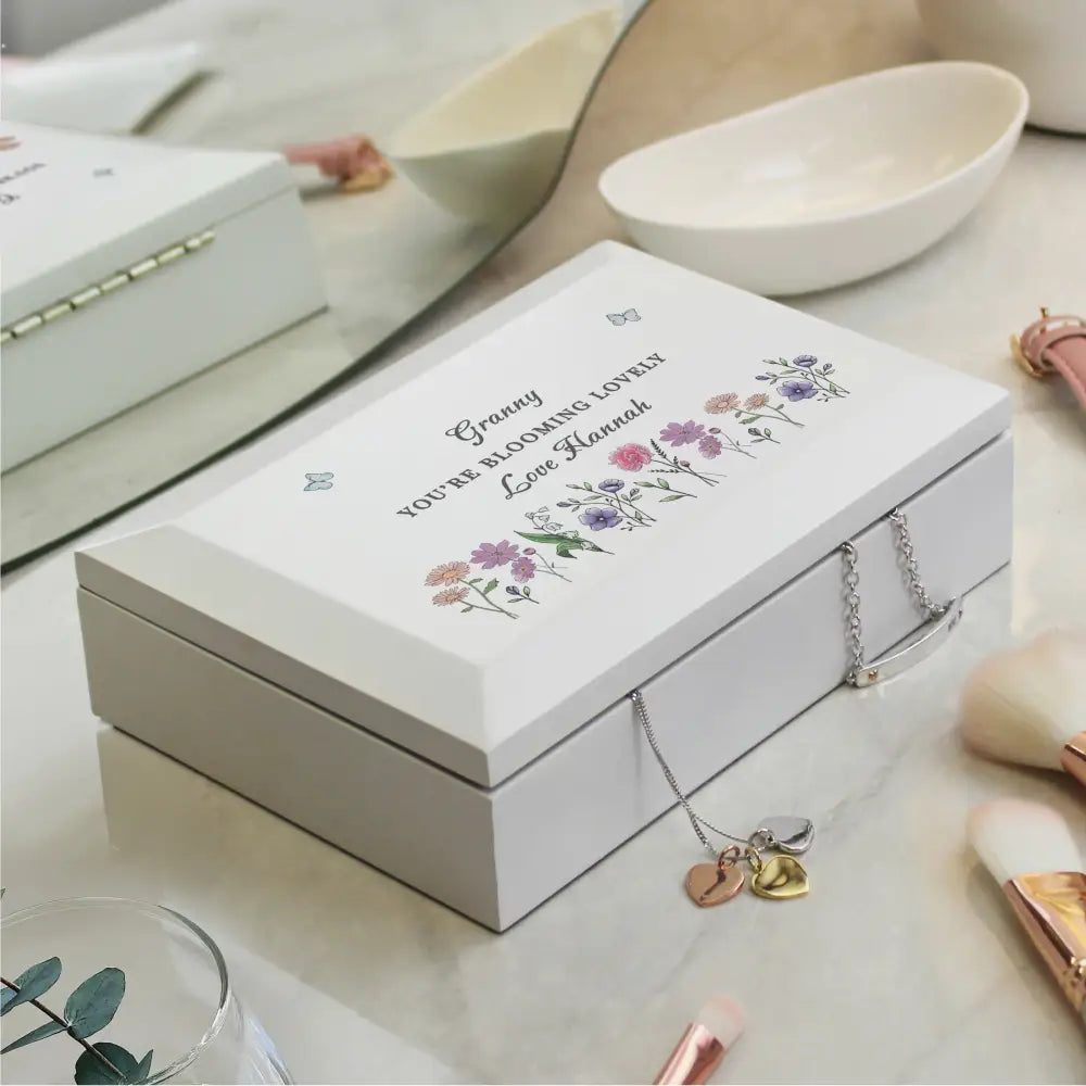 Trinket, Jewellery & Keepsake Boxes Personalised Wild Flowers Wooden Jewellery Box