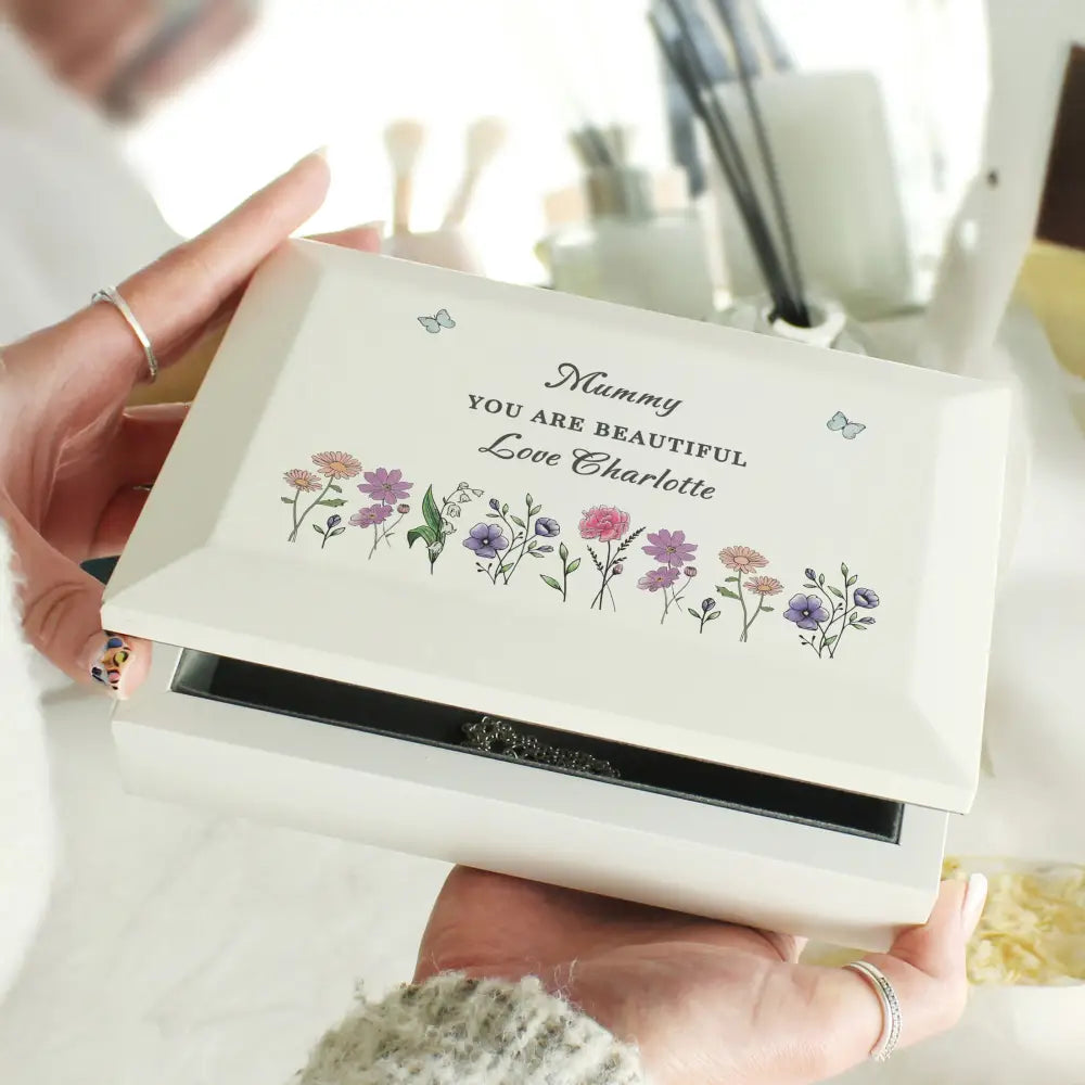 Trinket, Jewellery & Keepsake Boxes Personalised Wild Flowers Wooden Jewellery Box