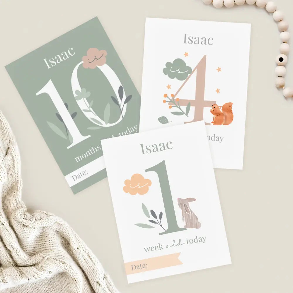 Greetings Cards Personalised Woodland Animals Baby Milestone Cards