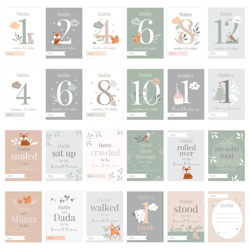 Greetings Cards Personalised Woodland Animals Baby Milestone Cards