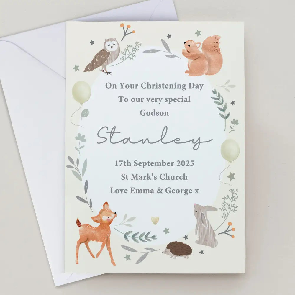 Greetings Cards Personalised Woodland Animals New Baby Card