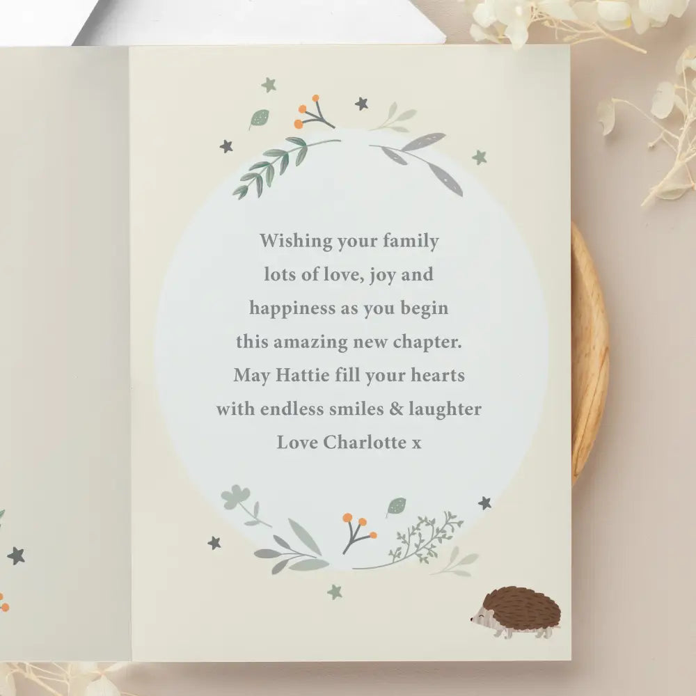 Greetings Cards Personalised Woodland Animals New Baby Card