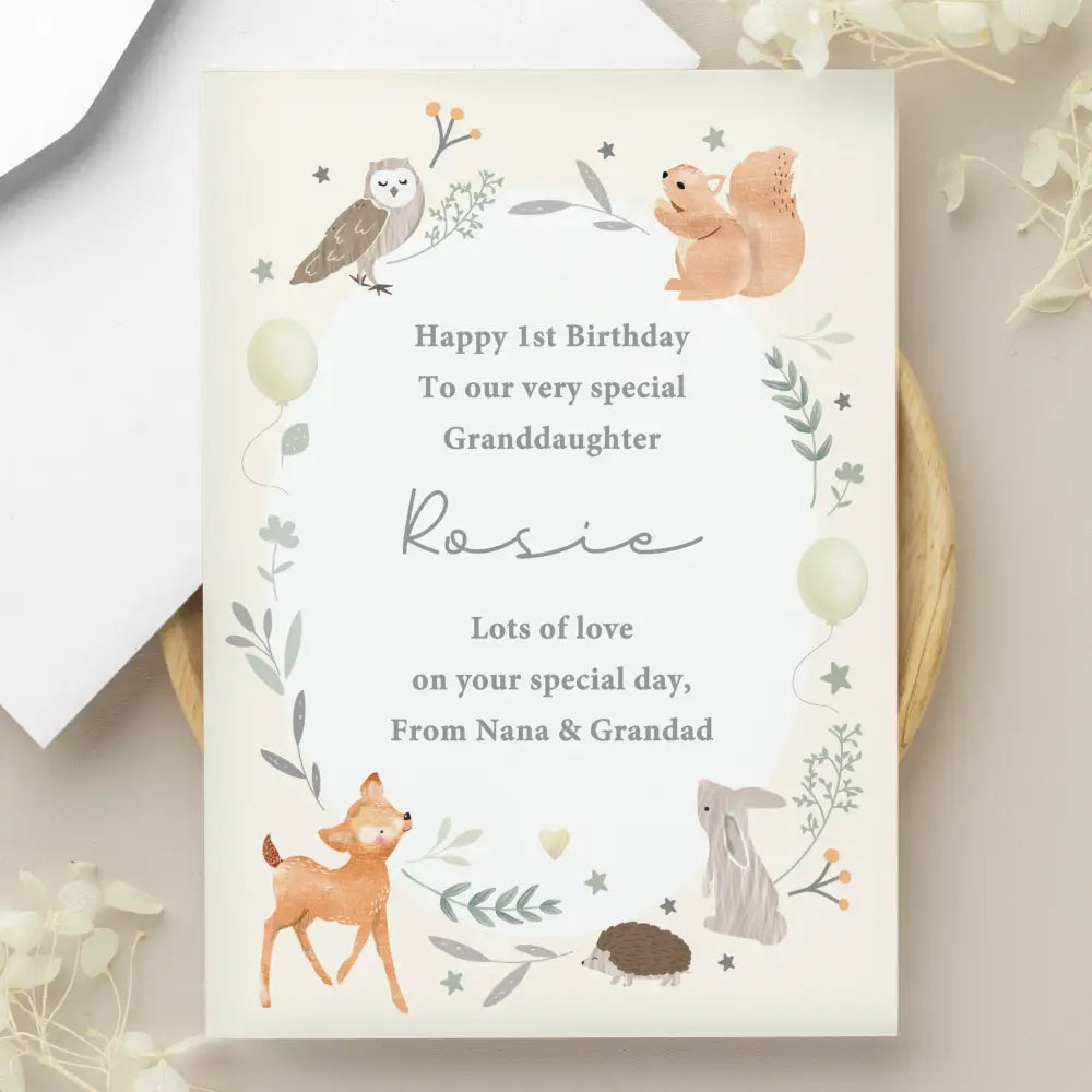 Greetings Cards Personalised Woodland Animals New Baby Card