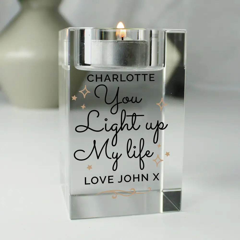 Candles & Reed Diffusers Personalised You Light Up My Life Glass Tea Light Holder